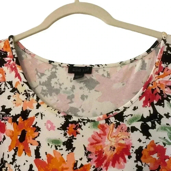 J. Jill Flower T-Shirt Dress Small Wearever Collection Short Sleeve Orange Boho - Picture 3 of 10